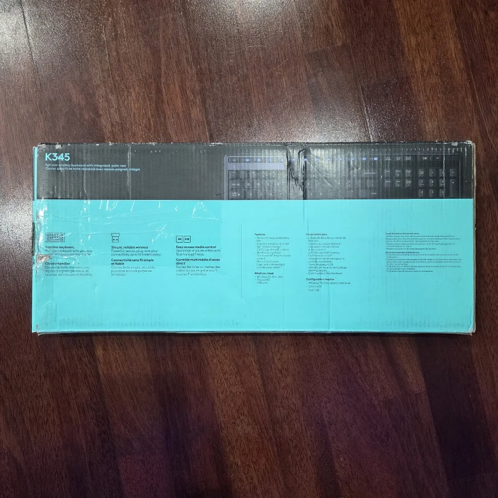 NIB Logitech K345 Wireless Keyboard Full-Size Keyboard w/Palm Rest, 2.4 GHz USB